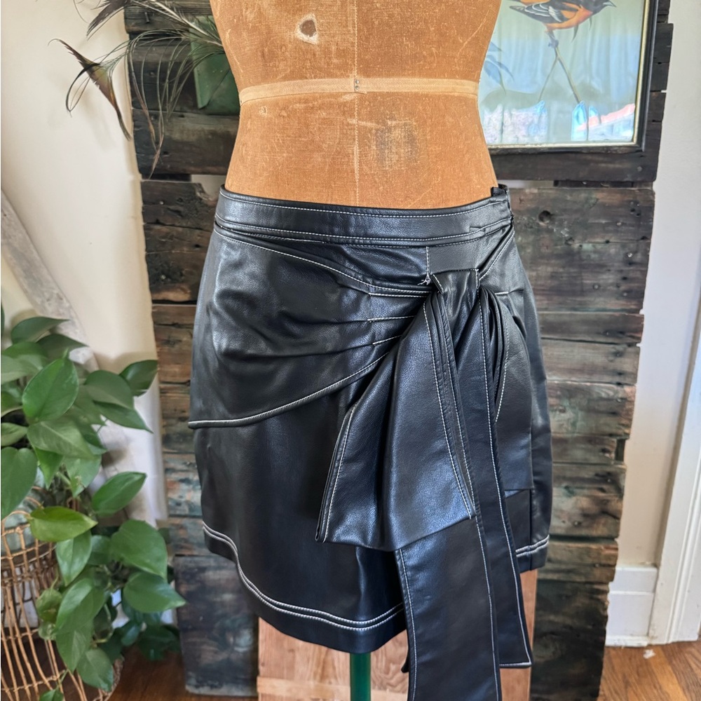 Pilcro Black Faux Leather Mini Skirt with Tie-Waist
